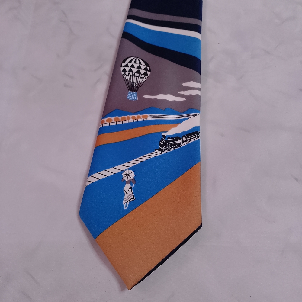 Christian Dior Blue and Tan Men's Tie Tain and Air Balloon